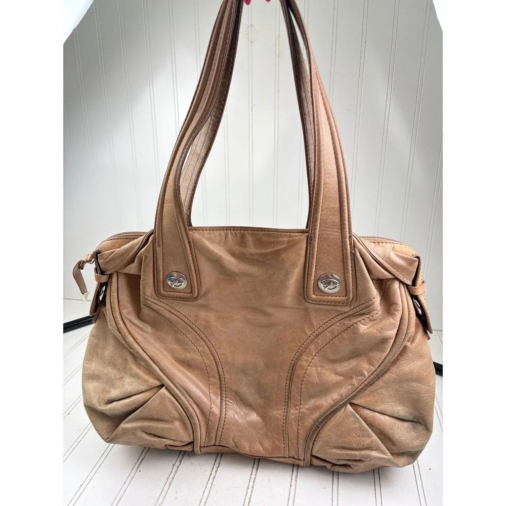 Francesco Biasia Vintage Y2K Large Beige Leather Slouchy Hobo Shoulder Bag